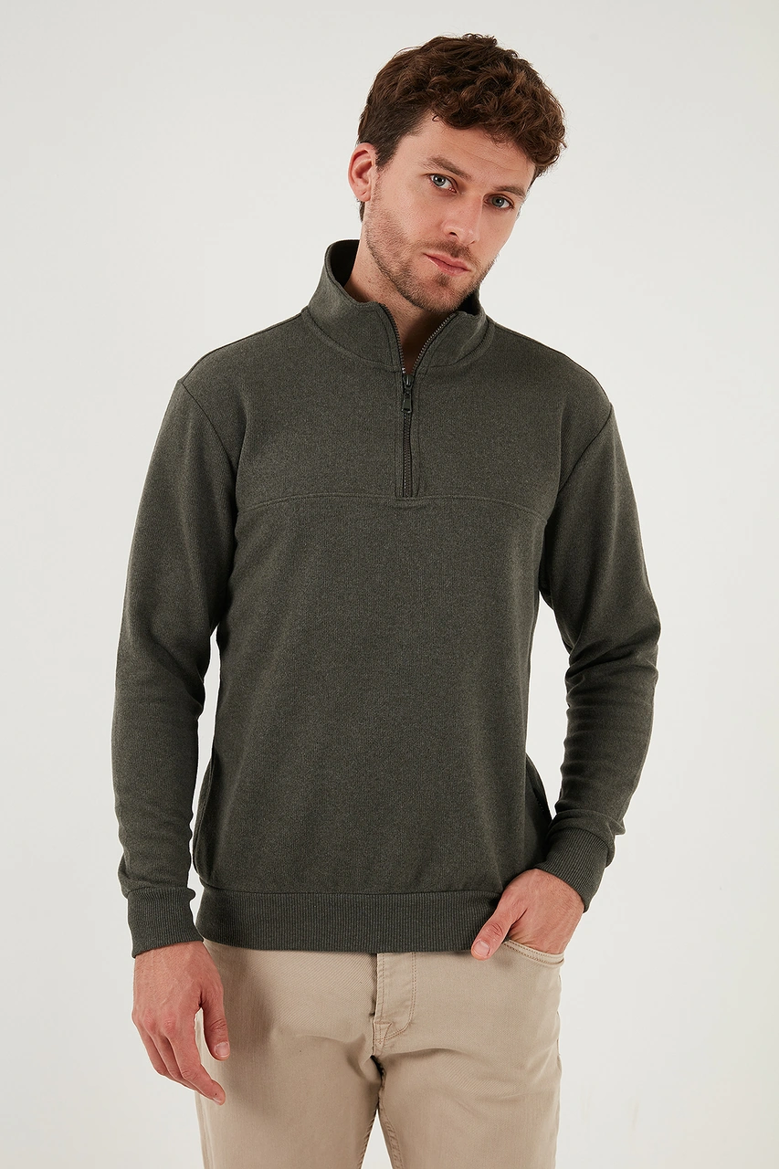 Buratti Pamuklu Regular Fit Yarım Fermuarlı Dik Yaka 2'Li Paket Erkek Kazak 456112S2 Gri-Haki