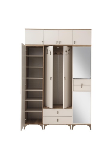 Ay Işığı Asklıklı Çekmeceli Ayakkabılık Portmanto 160x40x204cm Ceviz