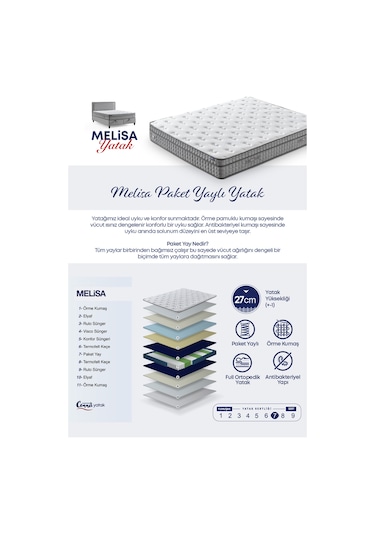 Melisa Çift Kişilik Sandıklı Baza Antibakteriyel Ortopedik Paket Yaylı Visco Yatak 3 Lü Set 150 x 200