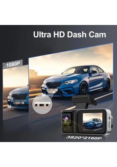 Xuweiwei 3 Channels 64gb Araç Dash Cam Ön Ve Arka Dahili Kamera Hd Gece Görüşü Döngü Kayıt Araç Dvr Siyah Kutu