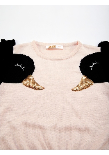 Denokids Mushi Kuğu Kız Triko Kazak Pembe - Siyah