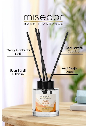 Misedor Dark Amber Çubuklu Oda Kokusu 120 ML + Oda Spreyi 500 ML