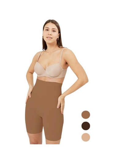 Porfy Dikişsiz Hayalet Sıkılaştırıcı Şekillendirici Iz Yapmaz Lazer Paçalı Korse Kahve Renk Kahverengi