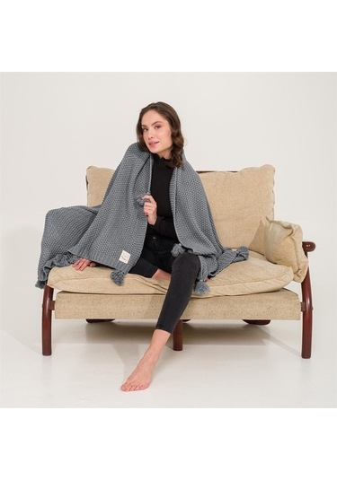 Coco Pirinç Örgü Ponponlu Triko Tv Battaniyesi Throw Koltuk Şalı (538861666)-130X170