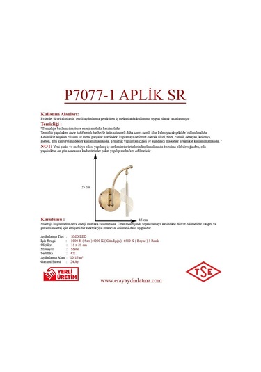 Eray Aydınlatma P7077-1 Aplik Sarı
