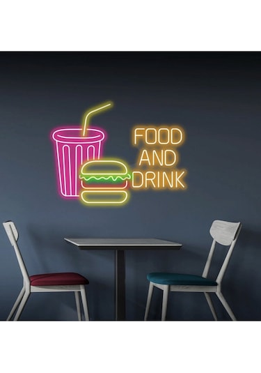 Twins Led Food And Drink Yazılı Ve Şekilli Neon Tabela Amber Model:model:27853366 Amber