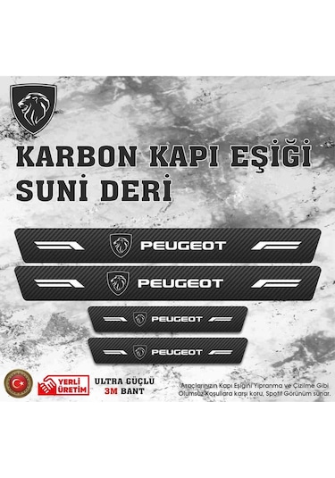 Peugeot Uyumlu Deri Karbon Kapı Eşiği Koruyucu Bant 4 Adet