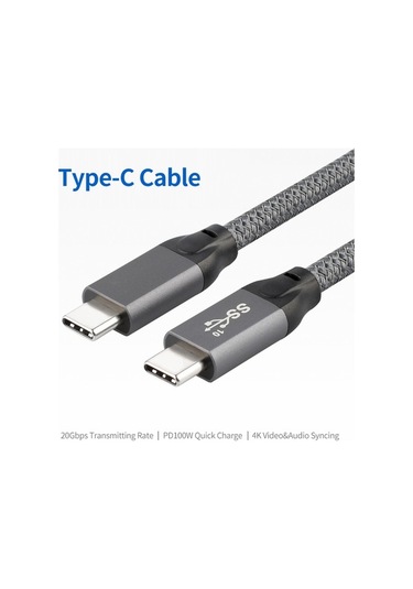 Fastbuy Usb 3.2 Type-c Erkek-erkek Kablosu, Pd 100w Hızlı Şarj, 4k Ses-video Aktarımı, Thunderbolt 3 Uyumlu, Gri, 1.5m