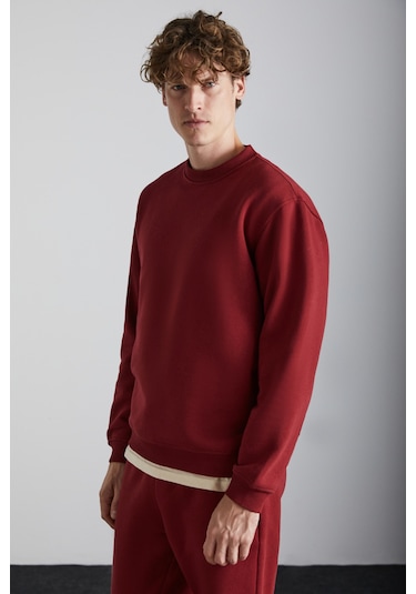 Grımelange Travıs Erkek Organik Kumaşlı Yumuşacık Regular Fit Yuvarlak Yakalı Bordo Sweatshirt Bordo