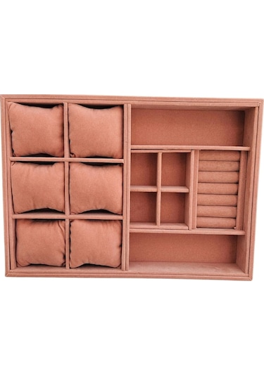 Organizatör Somon Süet Tabla Kolye & Yüzük Düzenleyici Ve Gözlük 6 Yastık 4 Bölmeli Rulo Çok Renkli