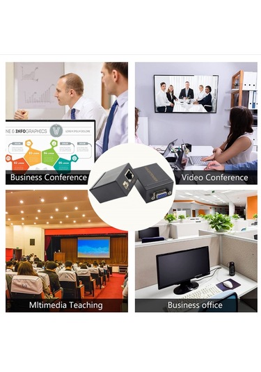 Vga Extender, Cat5e/cat6 Kablo İle, Vga Uzatıcı, Vga Verici + Alıcı, Siyah, 60 M,