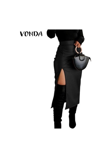 Vonda Kadın Modası Düz Renk Yırtmaçlı Düz Etekler Turuncu Vonda Kadın Modası Düz Renk Yırtmaçlı Düz Etekler Turuncu