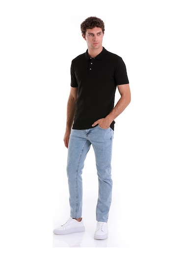 Hatemoğlu Siyah Regular Fit Jakarlı Pamuklu Polo Yaka Triko Tişört Siyah