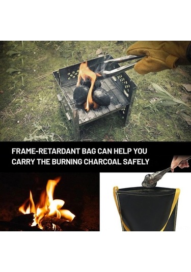 Besthome1 Geniş Kapasiteli Yangın Engelleme Çanta, Mangal Kömürü & Kamp Malzemeleri İçin Dayanıklı Siyah