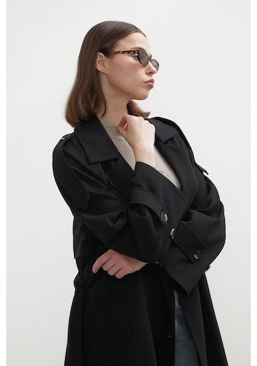 Manuka Premium Oversize Trençkot Siyah