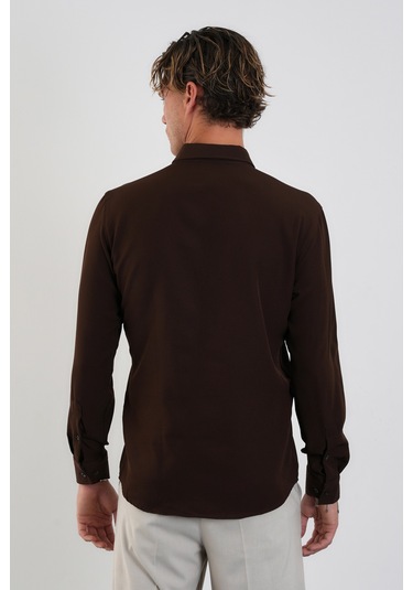 Redline Flex Slim Fit Yumuşak Kolay Ütü Nefes Alan Erkek Gömlek Kahve