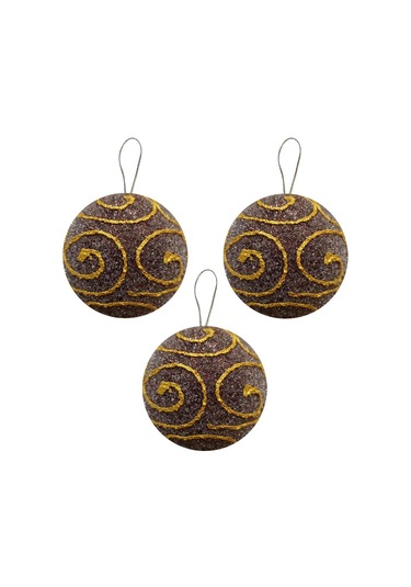 Yılbaşı Top Süs 8cm 3prç. Kahveı Altın Varak Desen Diğer