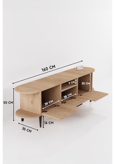Tv Sehpası 160 Cm Modern 3 Kapaklı Tv Sehpa Çok Amaçlı Konsol Ünitesi Mira Bej