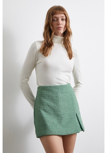 Yırtmaçlı Şort Etek Yeşil Yeşil