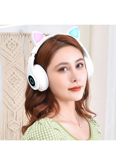 Moveevo Mor Işıklı Kedi Kulaklı Bluetooth 5.0 Kulaklık - Mikrofonlu, Aux/tf Kart Desteği, Kablosuz Müzik Ve Konuşma