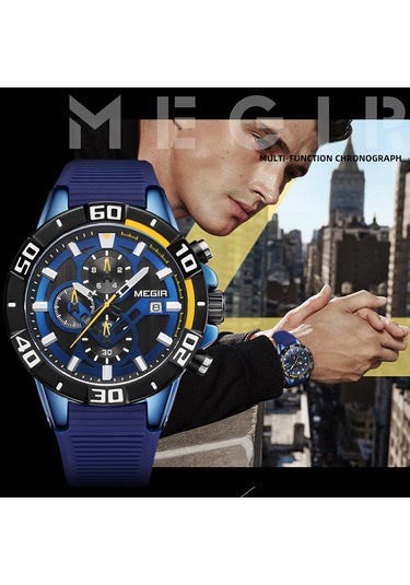 Megır Erkek Saatleri Kuvars İş Saati Spor Kronograf Işıklandırmalı 3atm Su Geçirmez Saat Dakika Saniye Gösterimi Silikon Kayışlı Moda Analog Kol Saati Erkekler İçin Çok Renkli