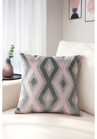 Kadife Kırlent Kılıfı Pembe Gri V1 40x40 Pembe - Gri