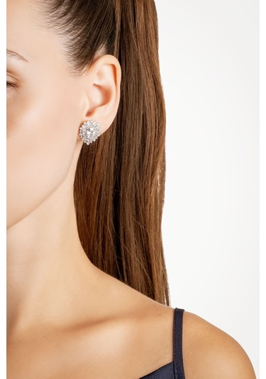 Saray Esintisi 18 Ayar Beyaz Altın Kaplama Gümüş Küpe Beyaz