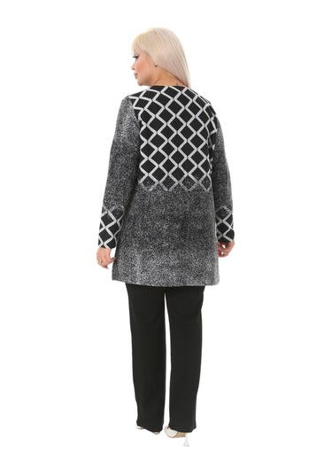 Melsay Butik Açık Gri Baklava Desen Kısa Büyük Beden Kadın Hırka Gri