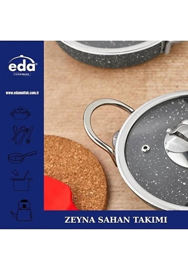Eda Zk-603 Zeyna 3'lü Granit Kapaklı Sahan Set Gri