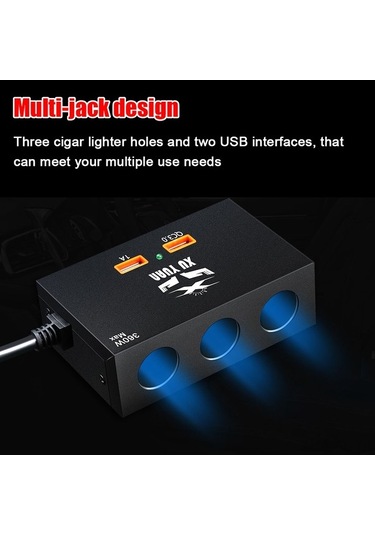 Pazly 180w/360w Çift Güçlu Araç Şarj Cihazı - 3 Sigara Ve 2 Usb Portlu Hızlı Şarj Aleti - Kompakt, Evrensel, Hızlı Şarj