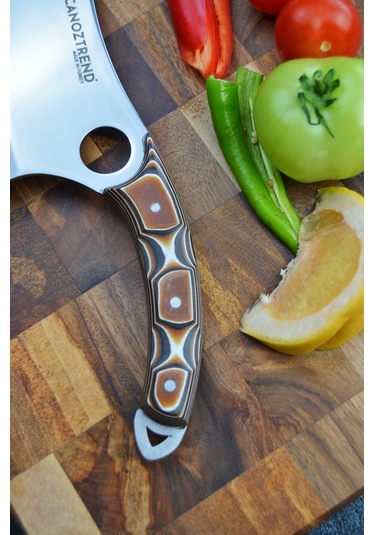 El Yapımı Büyük Satır Model Verzalit Şef Mutfak Kasap Bıçağı Kahverengi