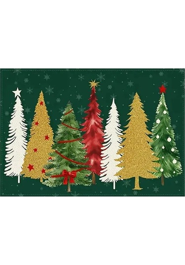 Pazly Şık 4 Parça Keten Masa Örtüsü Seti - 30x45cm, Dekoratif Yeşil, Festif Hava Kat Yeşil