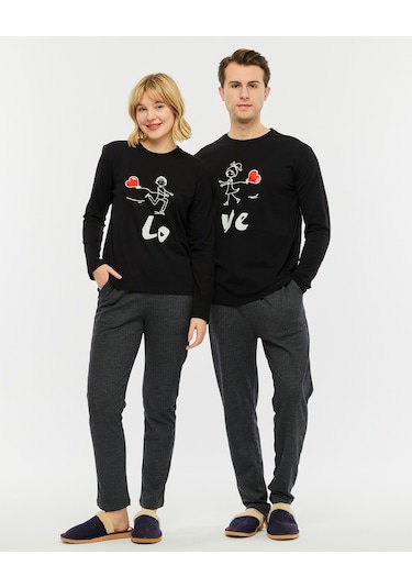 Bella Dossi Çiftlere Özel Kombin Love Pijama Takımı Siyah