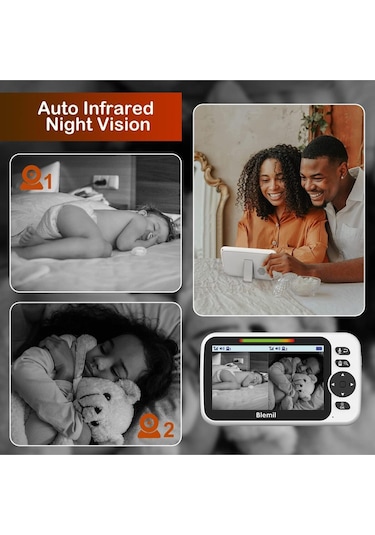 Blemil Bölünmüş Ekranlı Bebek Monitörü Çift Kamera Destekli Ses Özellikli 5 İnç Pan/tilt/zoom Gece