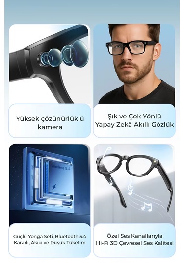 R1 Pro Akıllı Gözlük Kameralı Yapay Zeka,müzik Dinleme,telefon İle Konuşma Bluetooth