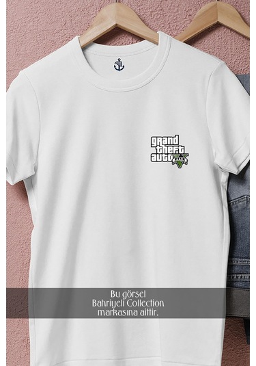 Oversize Grand Theft Auto V Gta 5 Logo Cep Tasarımlı Unisex T-shirt Beyaz