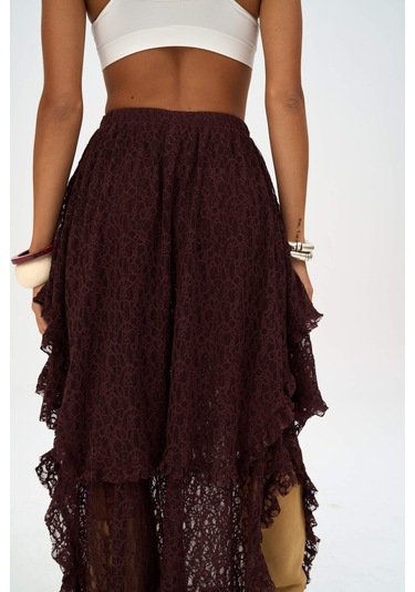Mireya Asimetrik Bordo Dantel Etek Bordo