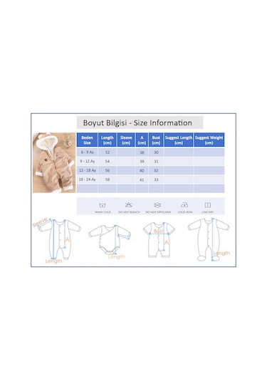 Kapüşonlu Kadife İçi Peluş Welsoft Erkek Bebek Tulum Bej