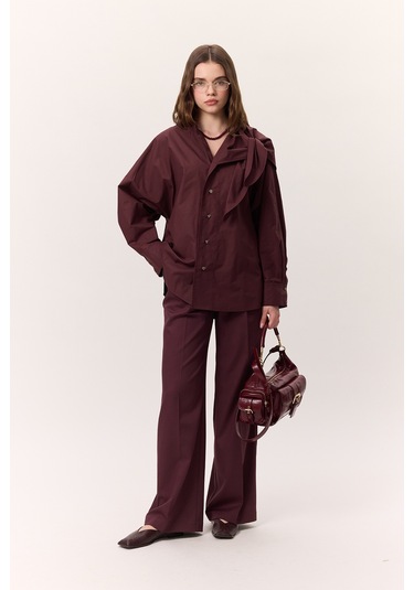 Bağlamalı Detaylı Tasarım Gömlek Bordo Bordo