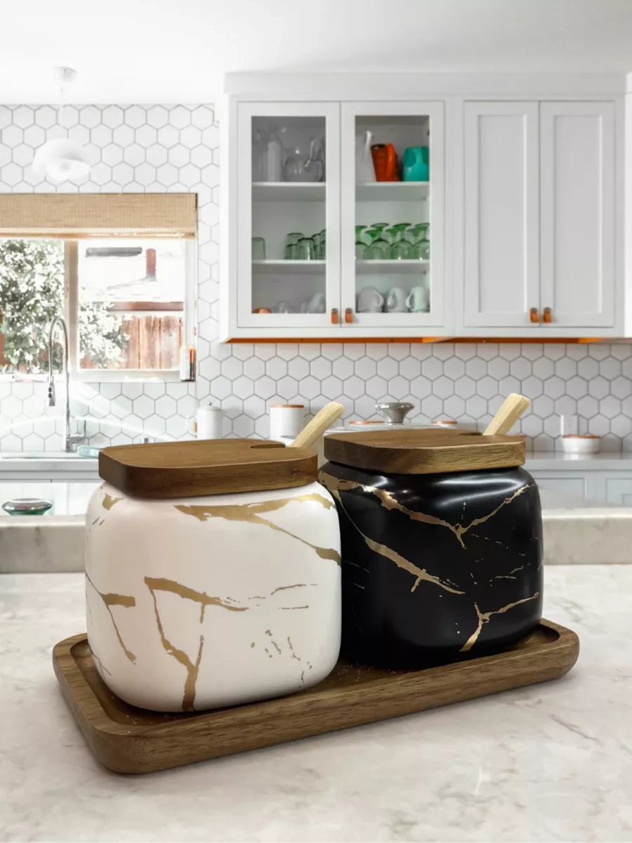 Arthomes Kapaklı Ve Kaşıklı Şekerlik Ve Tuzluk Seti 224262355 Beyaz