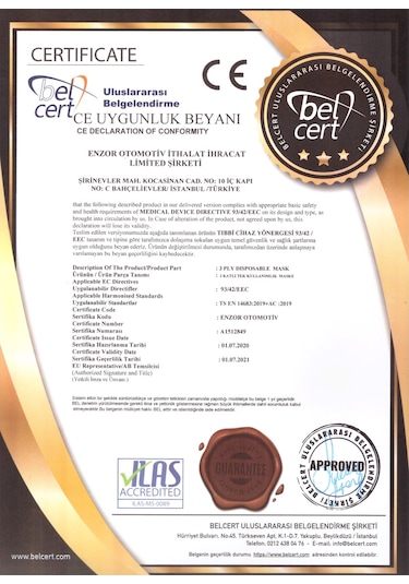 Cerrahi Maske 3 Katlı 50'Li Kutu Burun Telli Maske Ultrasonic Maske