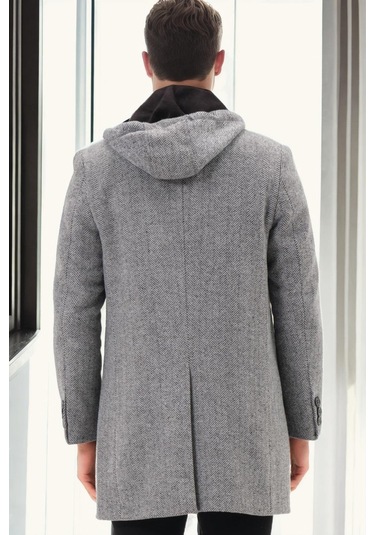 Plt9371 Dewberry Erkek Palto-diagonal Siyah- Gri Diagonal Siyah- Gri