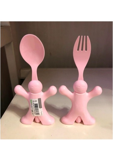 Bayev Çocuk Figürlü Mama Kaşığı Ve Çatalı Pembe