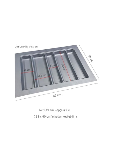 Çekmece İçi Kaşıklık ve Kepçelik Set 67 x 49 cm Gri
