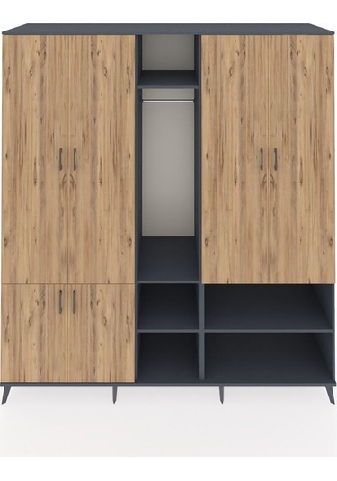 Kronos Dolap 15 Raflı 5 Kapaklı Tek Askılı 220x59x243 Antrasit-çam/antrasit Atlas Çam/antrasıt