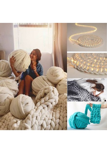 Reedark Kalın Örgü İpi İle Kolay Battaniye - Ev Dekoru Ve Hediye İçin Yumuşak Ve Sıcak Bej