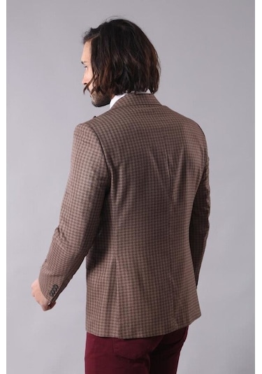 Wessi Ekose Tek Düğme Kahverengi Ceket Siyah