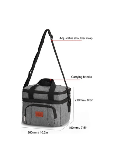 Symbee 8l Isı Saklama Çanta, Dışarı Piknik İçin Taşınabilir, Su Geçirmez, Tek Omuzlu Yemek Çantası B-8040 26x19x21cm Gri