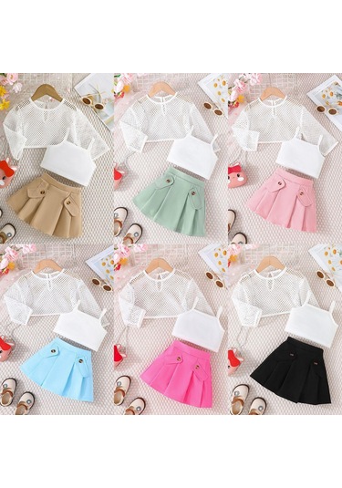 Mor Çocuk Giyim Kız Setleri Oymak Üst + Cami Üst + Haki Etekler 3 Adet Yaz Takım Elbise Setleri Kızlar Için 12M-6Y Çocuk Giysileri 12M-6Y Mor