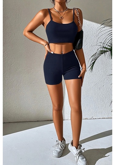 Kadın Lacivert Şortlu Kaşkorse Gecelik Takım Çok Renkli